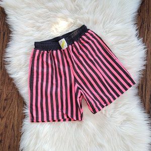 Static Retro Stripe Boys Swim Trunks 90s Pink Black Summer Swimwear Drawstring